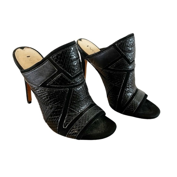 Via Spiga Sandals Snake Print Black Open Toe Slip On Heels Women's Shoes Size 6 - Picture 1 of 5